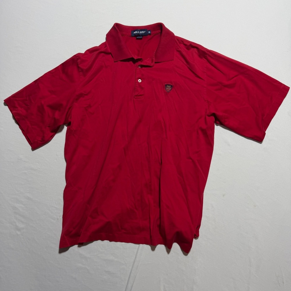Vintage Polo Golf Ralph Lauren Polo Shirt XL Red Tartan Plaid Shield Crest 90s